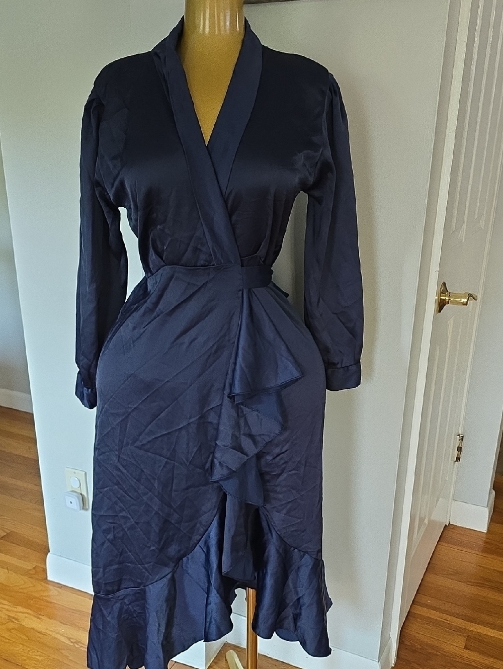 Women's Navy Wrap Ruffle Dress
